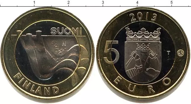 Монета 5 евро Финляндии 2013 года Биметалл