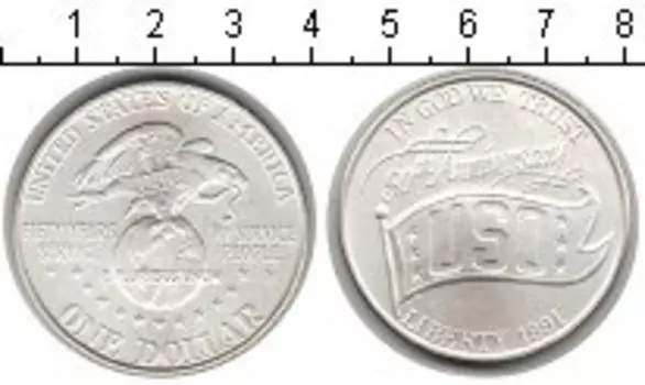 Монета доллар Америки 1991 года Серебро 50-летие USO