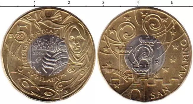 Монета 5 евро Сан-Марино 2016 года Биметалл