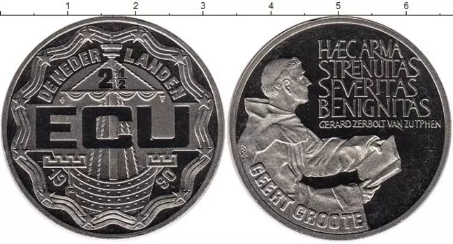 Монета 2 1/2 экю Нидерланд 1990 года Медно-никель Жерар Ван Зутфен