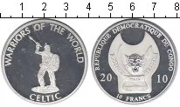 Монета 10 франков Конго 2010 года Посеребрение Кельт