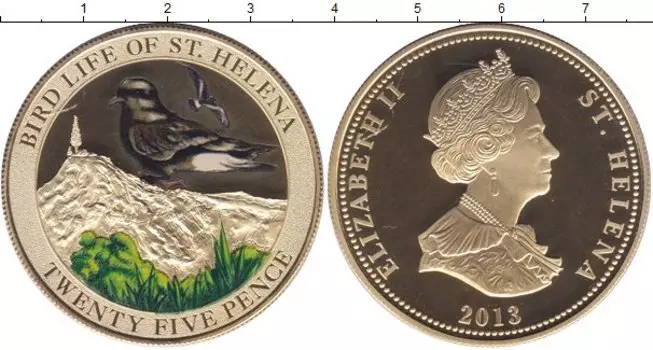 Монета 25 пенсов Острова Святой Елены 2013 года Позолота Птицы Острова Святой Елены