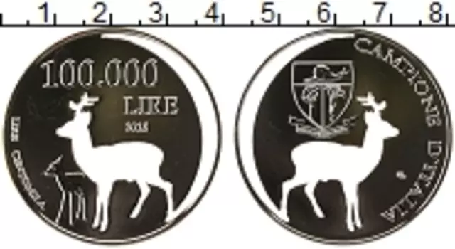 Монета 100000 лир Италии 2018 года Посеребрение UNUSUAL, Провинция Кампионе