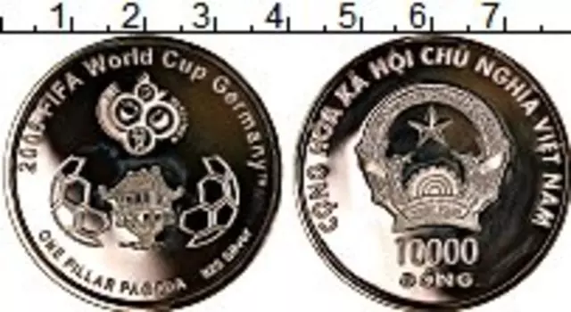 Монета 10000 донг Вьетнама 2006 года Серебро Чемпионат мира по футболу в Германии