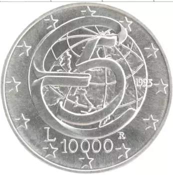 Монета 10000 лир Италии 1995 года Серебро Похищение Европы
