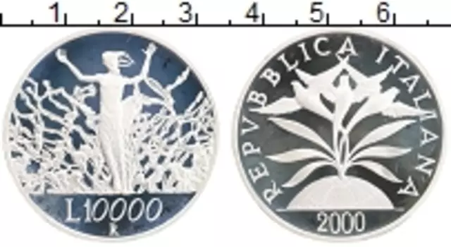 Монета 10000 лир Италии 2000 года Серебро Милленниум