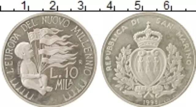 Монета 10000 лир Сан-Марино 1998 года Серебро Милленниум