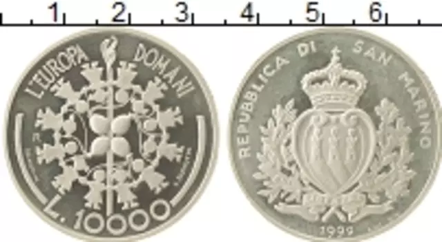 Монета 10000 лир Сан-Марино 1999 года Серебро Евросоюз
