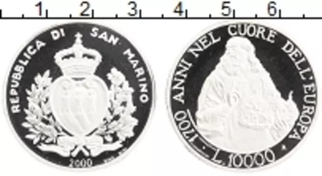 Монета 10000 лир Сан-Марино 2000 года Серебро 1700 лет основания Сан-Марино