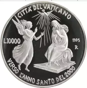 Монета 10000 лир Ватикана 1995 года Серебро Иоанн Павел II