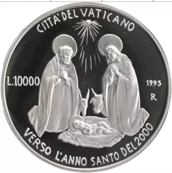 Монета 10000 лир Ватикана 1995 года Серебро Иоанн Павел II