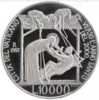 Монета 10000 лир Ватикана 1997 года Серебро Иоанн Павел II