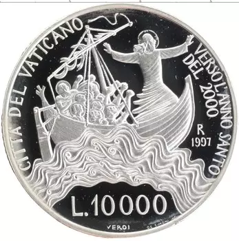Монета 10000 лир Ватикана 1997 года Серебро Иоанн Павел II
