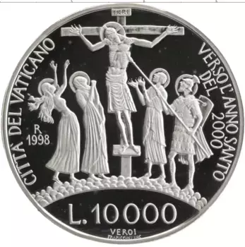 Монета 10000 лир Ватикана 1998 года Серебро Иоанн Павел II