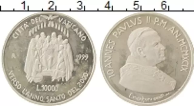Монета 10000 лир Ватикана 1999 года Серебро Иоанн Павел II