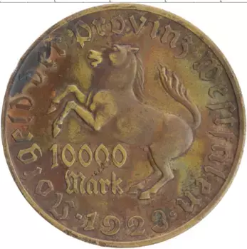 Монета 10000 марок Вестфалии 1923 года Бронза Министр фон Штейн