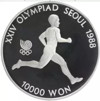 Монета 10000 вон Южной Кореи 1986 года Серебро Олимпийские игры в Сеуле 1988
