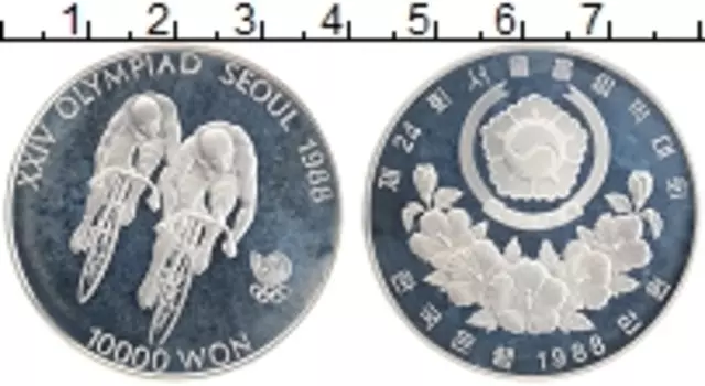 Монета 10000 вон Южной Кореи 1988 года Серебро Олимпийские игры в Сеуле
