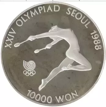 Монета 10000 вон Южной Кореи 1988 года Серебро XXIV летние Олимпийские Игры, Сеул 1988 - Гимнастка