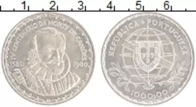 Монета 1000 эскудо Португалии 1980 года Серебро 400 лет Морте де Камос