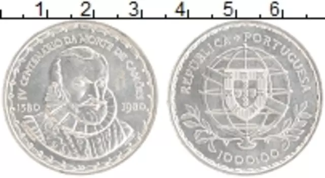 Монета 1000 эскудо Португалии 1980 года Серебро 400 лет со смерти Луиса де-Камю