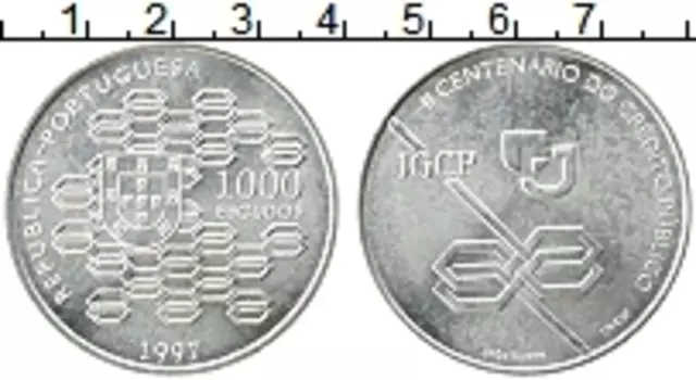 Монета 1000 эскудо Португалии 1997 года Серебро 200 лет Государственному кредитованию