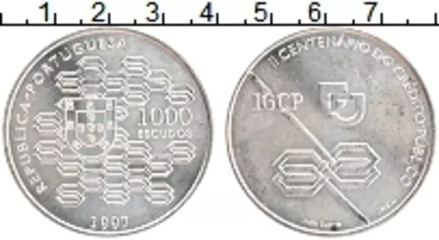 Монета 1000 эскудо Португалии 1997 года Серебро 200 лет Государственному кредитованию