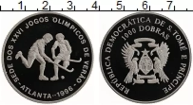 Монета 1000 добрас Сан-Томе и Принсипи 1996 года Медно-никель XXVI Летние олимпийские игры в Атланте 1996