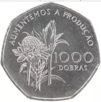 Монета 1000 добрас Сан-Томе и Принсипи 1997 года Медно-никель