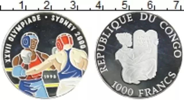Монета 1000 франков Конго 1998 года Серебро Эмаль
