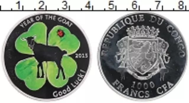 Монета 1000 франков Конго 2015 года Серебро Цветная