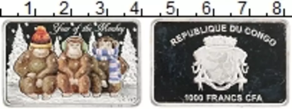 Монета 1000 франков Конго 2016 года Серебро Цветная
