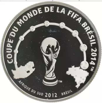 Монета 1000 франков Кот-д`Ивуара 2012 года Серебро Чемпионат мира по футболу 2014