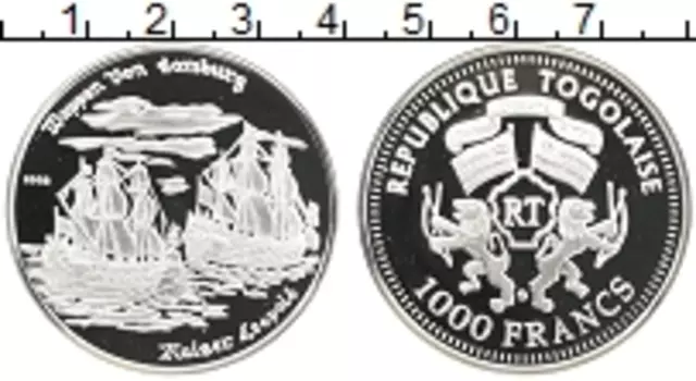 Монета 1000 франков Того 2002 года Серебро Кайзер Леопольд
