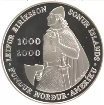 Монета 1000 крон Исландии 2000 года Серебро 1000 лет путешествию Лейфа Эрикссона