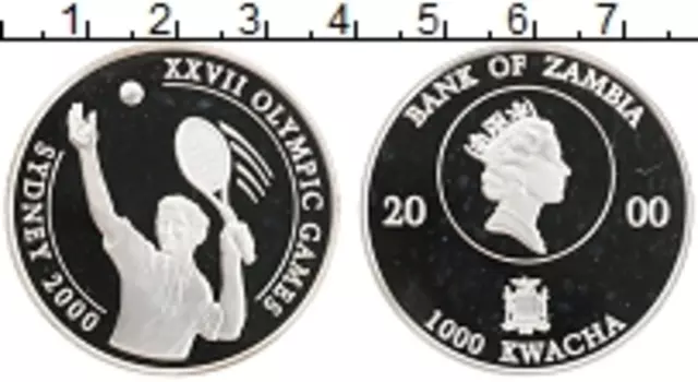 Монета 1000 квач Замбии 2000 года Серебро Елизавета II