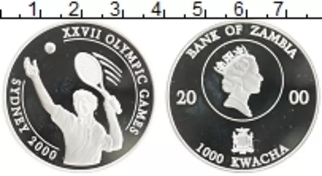 Монета 1000 квач Замбии 2000 года Серебро Олимпийские игры в Сиднее 2000