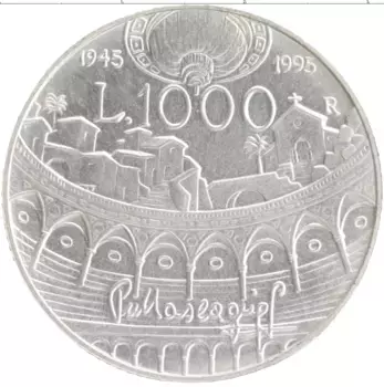 Монета 1000 лир Италии 1995 года Серебро 50 лет Пьетро Масканьи