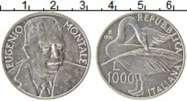 Монета 1000 лир Италии 1996 года Серебро 100 лет со дня рождения Эудженио Монтале