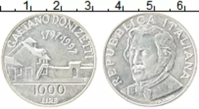 Монета 1000 лир Италии 1997 года Серебро 100 лет со дня рождения Гаэтано Доницетти