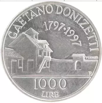 Монета 1000 лир Италии 1997 года Серебро 200 лет со дня рождения Гаетано Доницетти