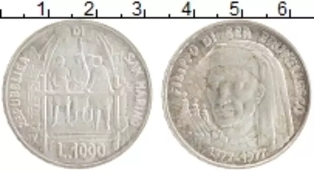 Монета 1000 лир Сан-Марино 1977 года Серебро 600 лет со дня рождения архитектора Филиппо Брунеллечи