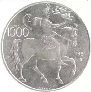 Монета 1000 лир Сан-Марино 1981 года Серебро 2000 лет со дня смерти Виргилия