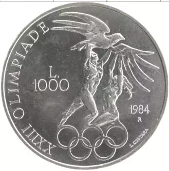 Монета 1000 лир Сан-Марино 1984 года Серебро XXIII Летние олимпийские игры в Лос-Анжелесе