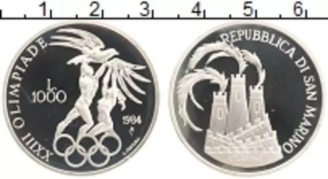 Монета 1000 лир Сан-Марино 1984 года Серебро Олимпийские игры