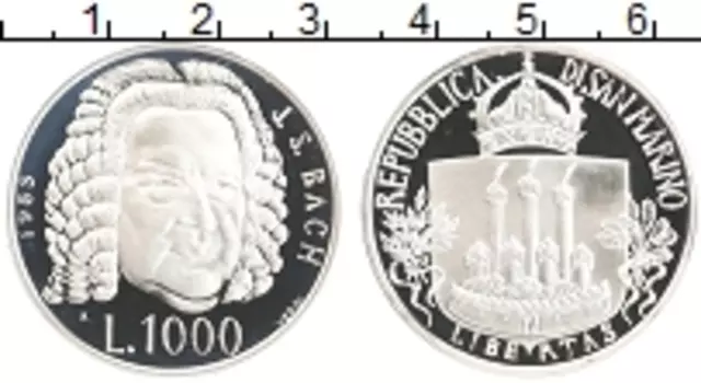 Монета 1000 лир Сан-Марино 1985 года Серебро Европейский год музыки
