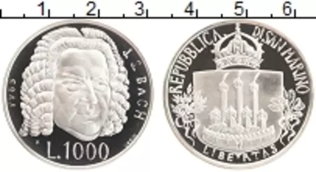 Монета 1000 лир Сан-Марино 1985 года Серебро Европейский год музыки
