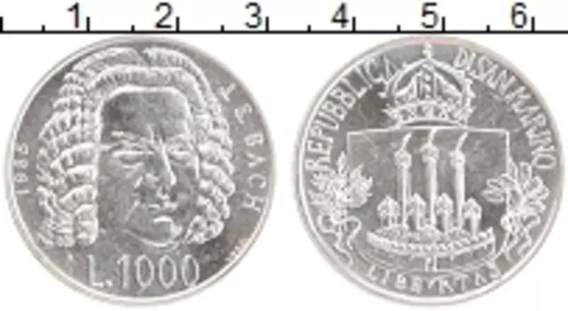 Монета 1000 лир Сан-Марино 1985 года Серебро Европейский год музыки