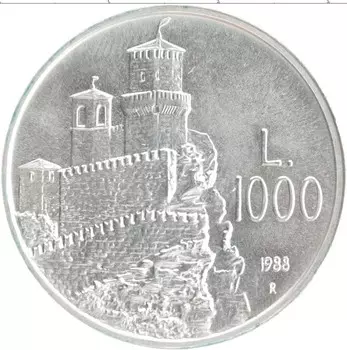 Монета 1000 лир Сан-Марино 1988 года Серебро