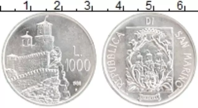 Монета 1000 лир Сан-Марино 1988 года Серебро Укрепления